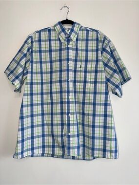 Mobile Bay Men’s XL Blue Green Plaid Fishing Vented Coastal Button Down Shirt
